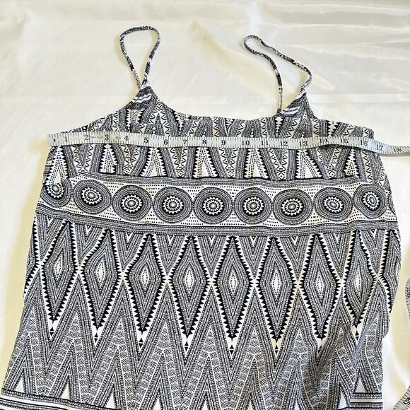 H&M Shift Slip Midi Dress Black White Geometric Spaghetti Straps Women's Size 10 - Picture 7 of 9